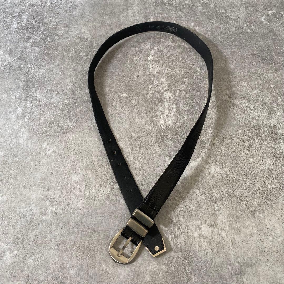 ヴェルサーチ　ベルト　リザード型押し　レザー　ブラック　シルバー金具