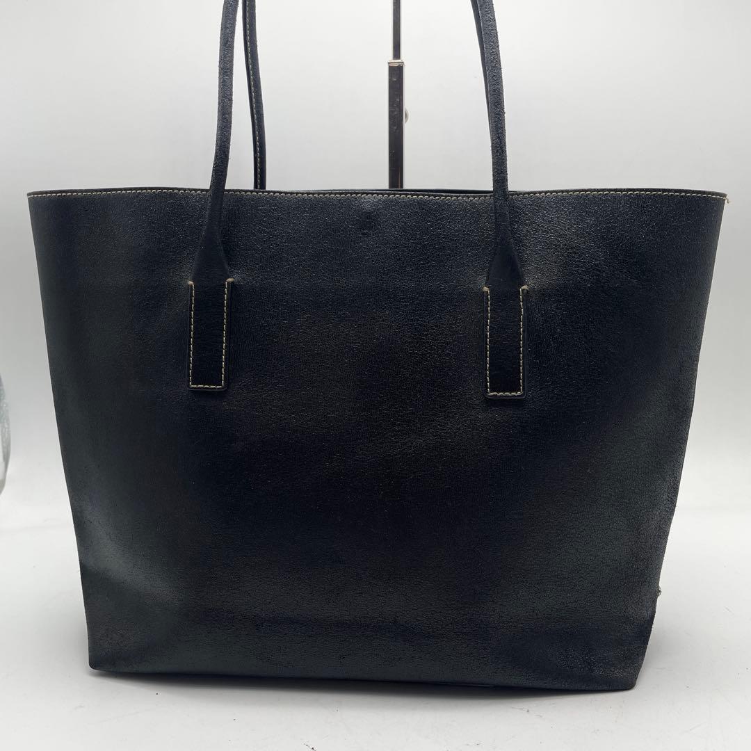 希少 プラダ レザー トートバッグ 三角プレート ブラック