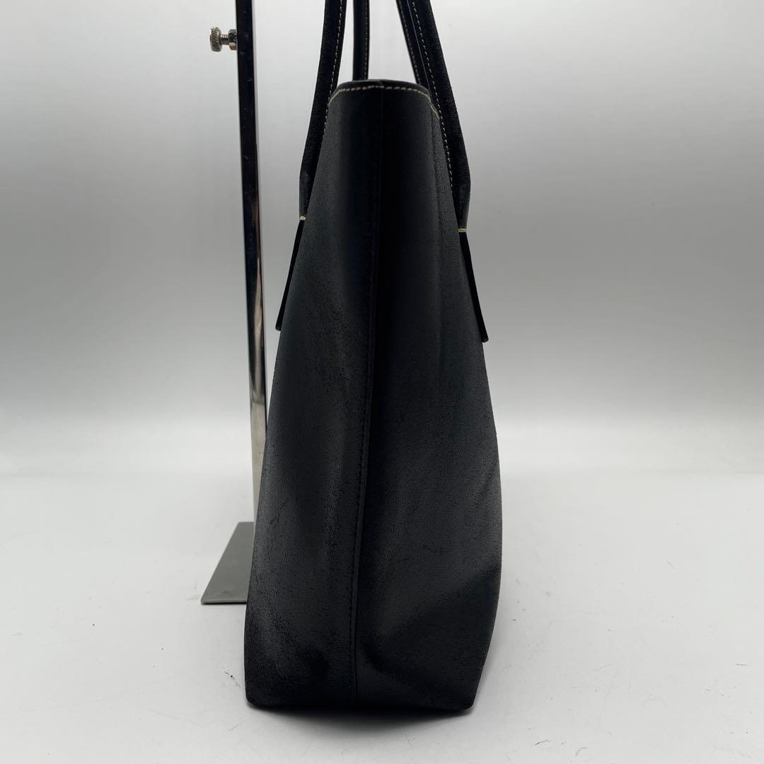 希少 プラダ レザー トートバッグ 三角プレート ブラック