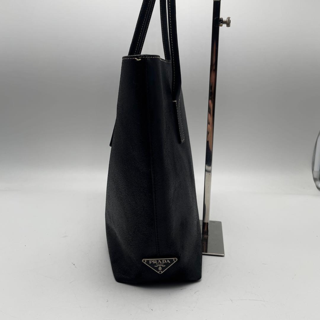 希少 プラダ レザー トートバッグ 三角プレート ブラック