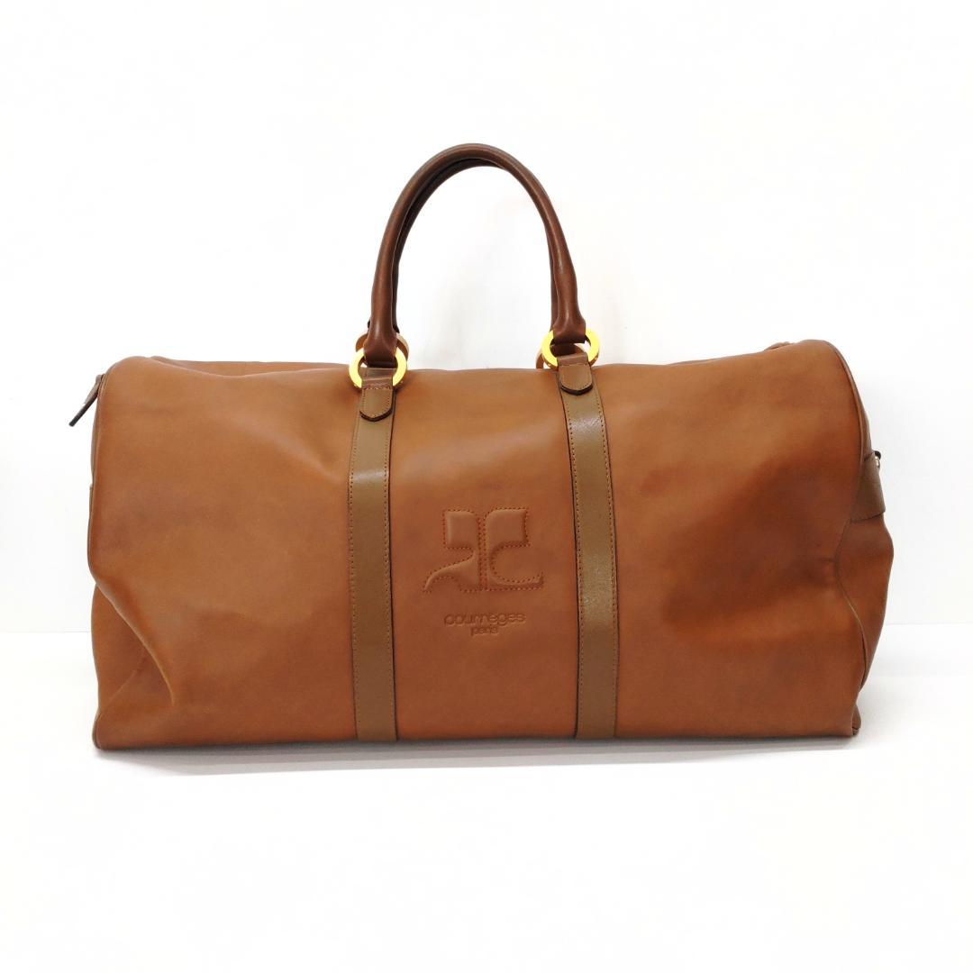 Courreges クレージュ レザー ボストンバッグ ブラウン 大容量