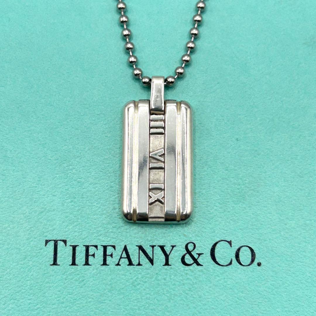 美品　ティファニー　アトラス　プレート　ネックレス　シルバー　社外チェーン