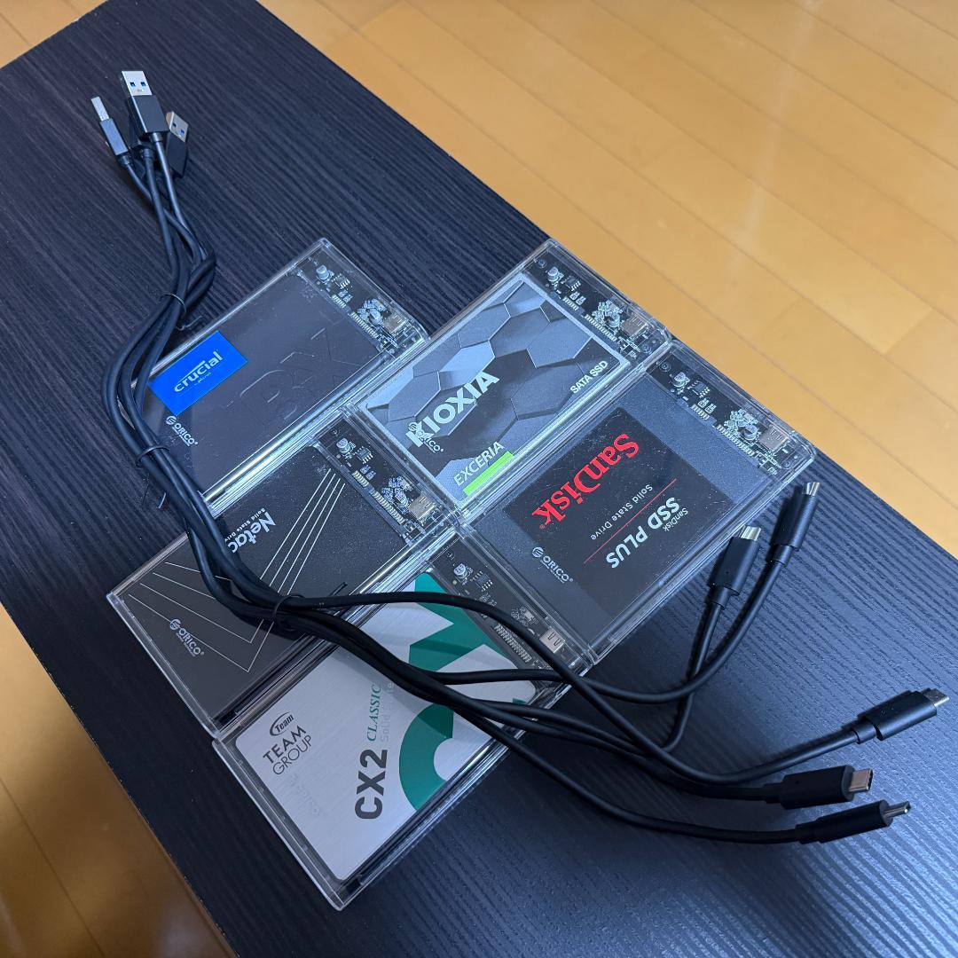 6TB SSDセット（1TB×4台 + 2TB + USBハブ + 透明ケース）