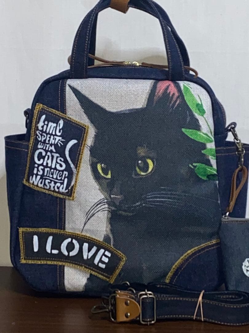 ☆岡山デニム☆黒猫☆リュック対応☆4wayボストンバッグ