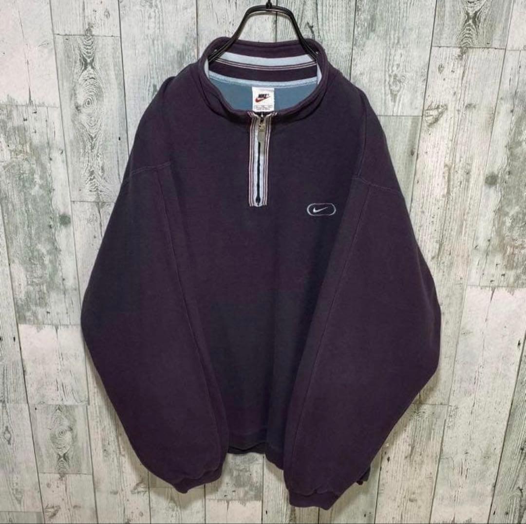 【※レア物】NIKE ナイキ★刺繍ロゴ ハーフジップ スウェット 紫 XL 人気