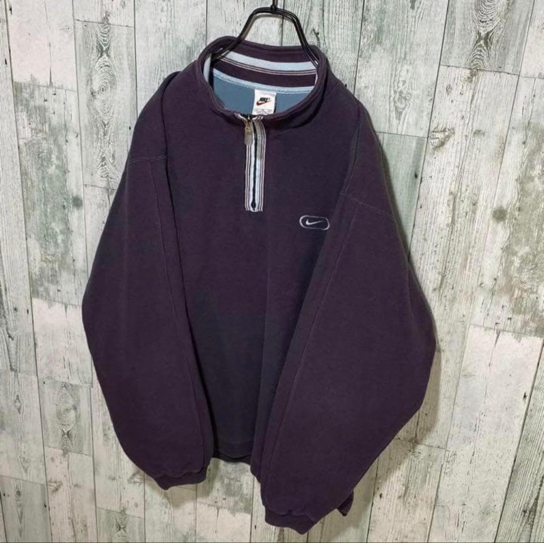 【※レア物】NIKE ナイキ★刺繍ロゴ ハーフジップ スウェット 紫 XL 人気