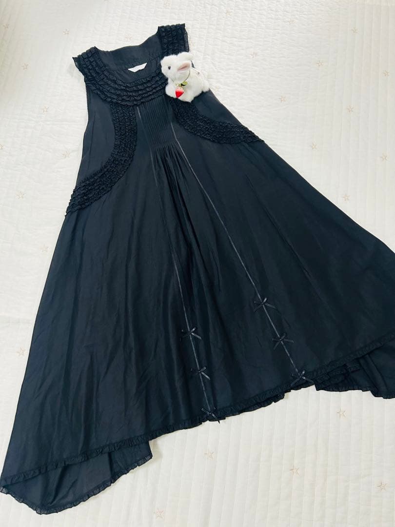 ピンクハウス　ダブリエ　綿ローン　ピコフリル　リボン　サテン　エプロン