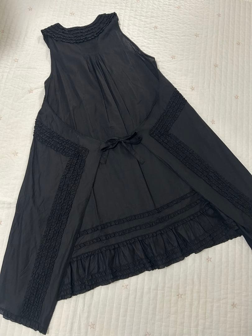 ピンクハウス　ダブリエ　綿ローン　ピコフリル　リボン　サテン　エプロン