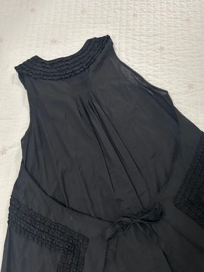 ピンクハウス　ダブリエ　綿ローン　ピコフリル　リボン　サテン　エプロン