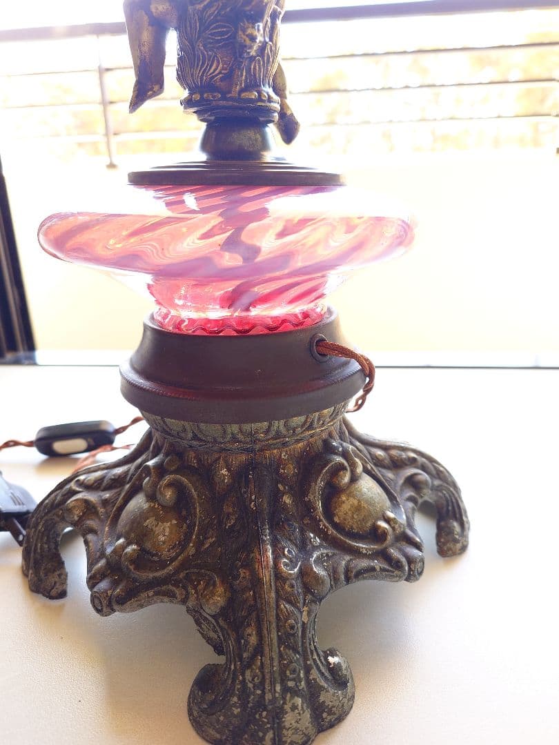 FENTON 1930〜40年　フェントンダブルクランベリー天使のランプ　大型