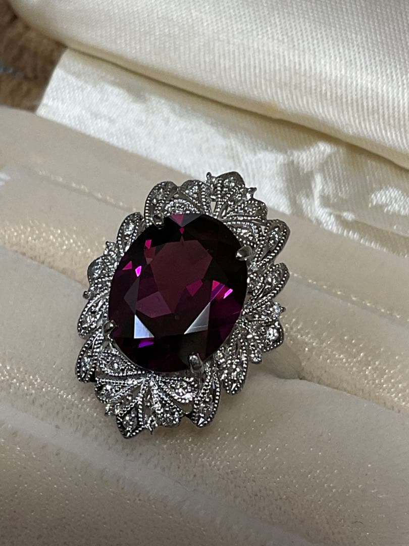 pt900ロードライトガーネットダイヤモンドリング