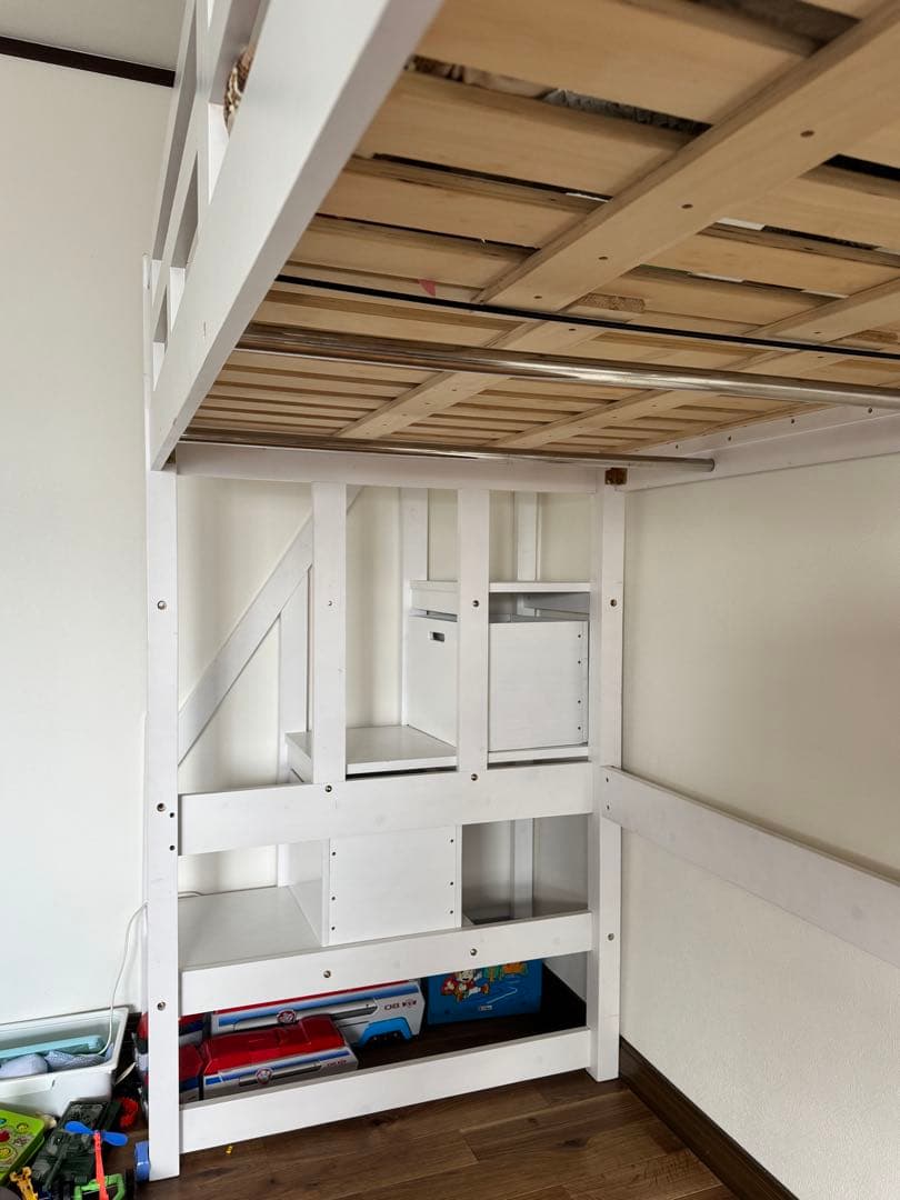 ホワイト シングル ロフトベッド 耐荷重500kg [引き取り限定です!]