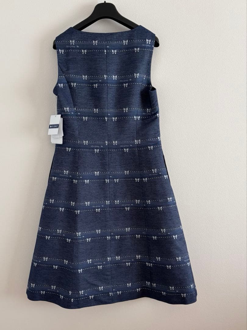 専用です　エムズグレイシー　デニム調リボン柄ジャンバースカート38サイズ