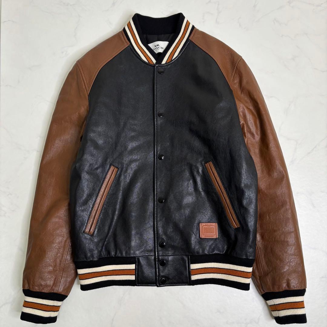 極美品 COACH スタジャン オールレザー ジャケット バイカラー ツートン