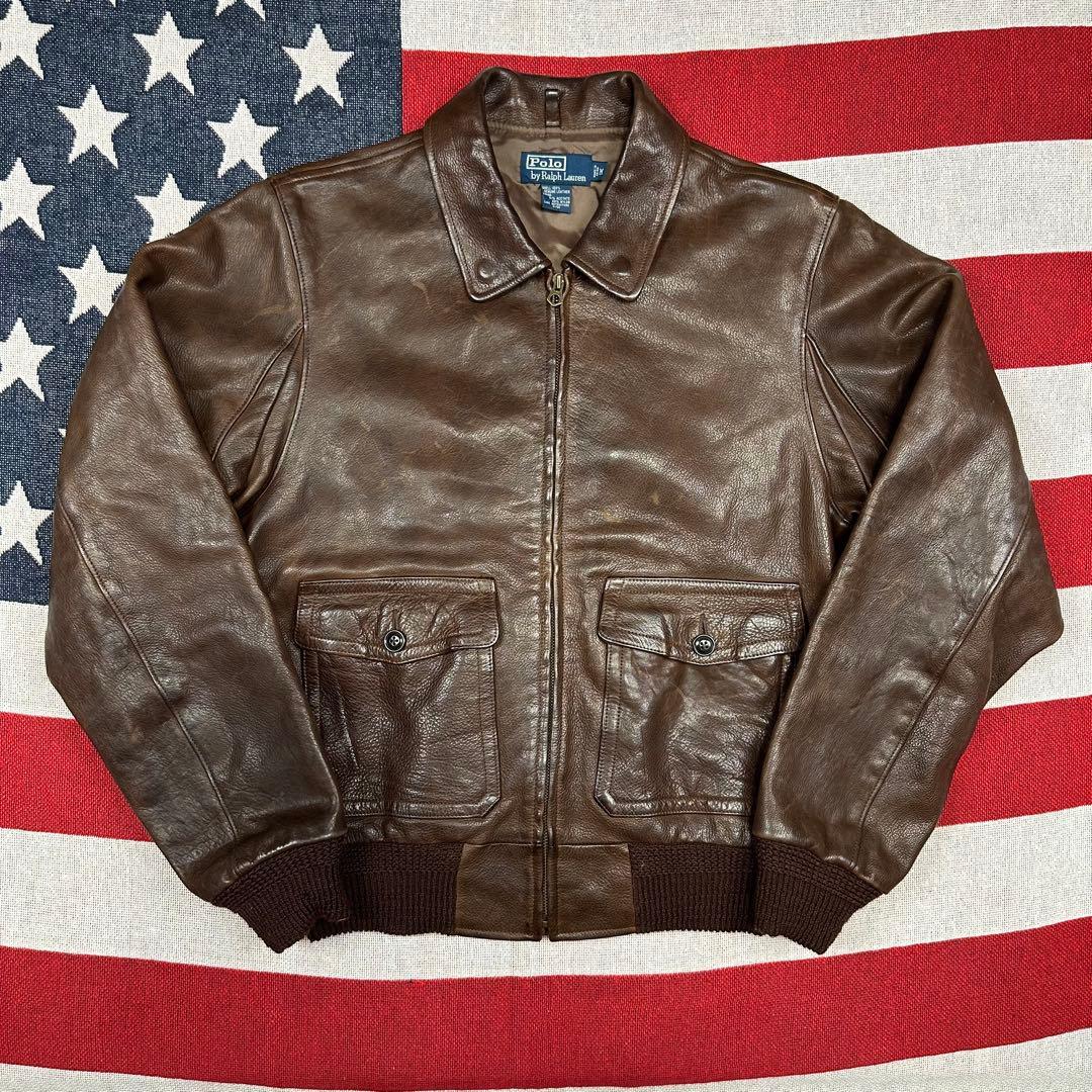 名作 ラルフローレン A2レザージャケット ブラウン フライトジャケット 90s
