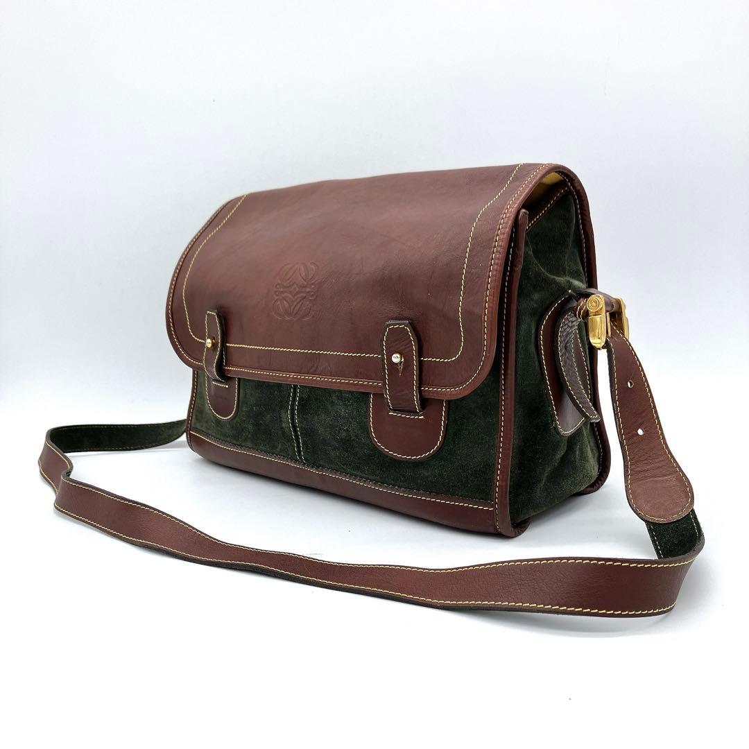 【LOEWE】メッセンジャーバッグ　アナグラム　ゴールド金具　スエード　レザー