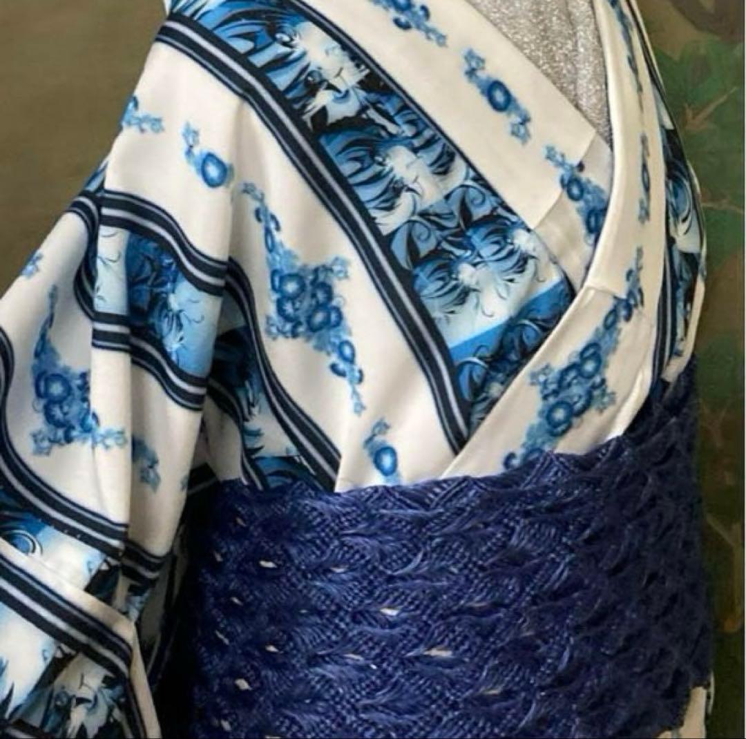 人とかぶりませんセオα アニメマリンブルーストライプ　浴衣　おまかせ帯プレゼント