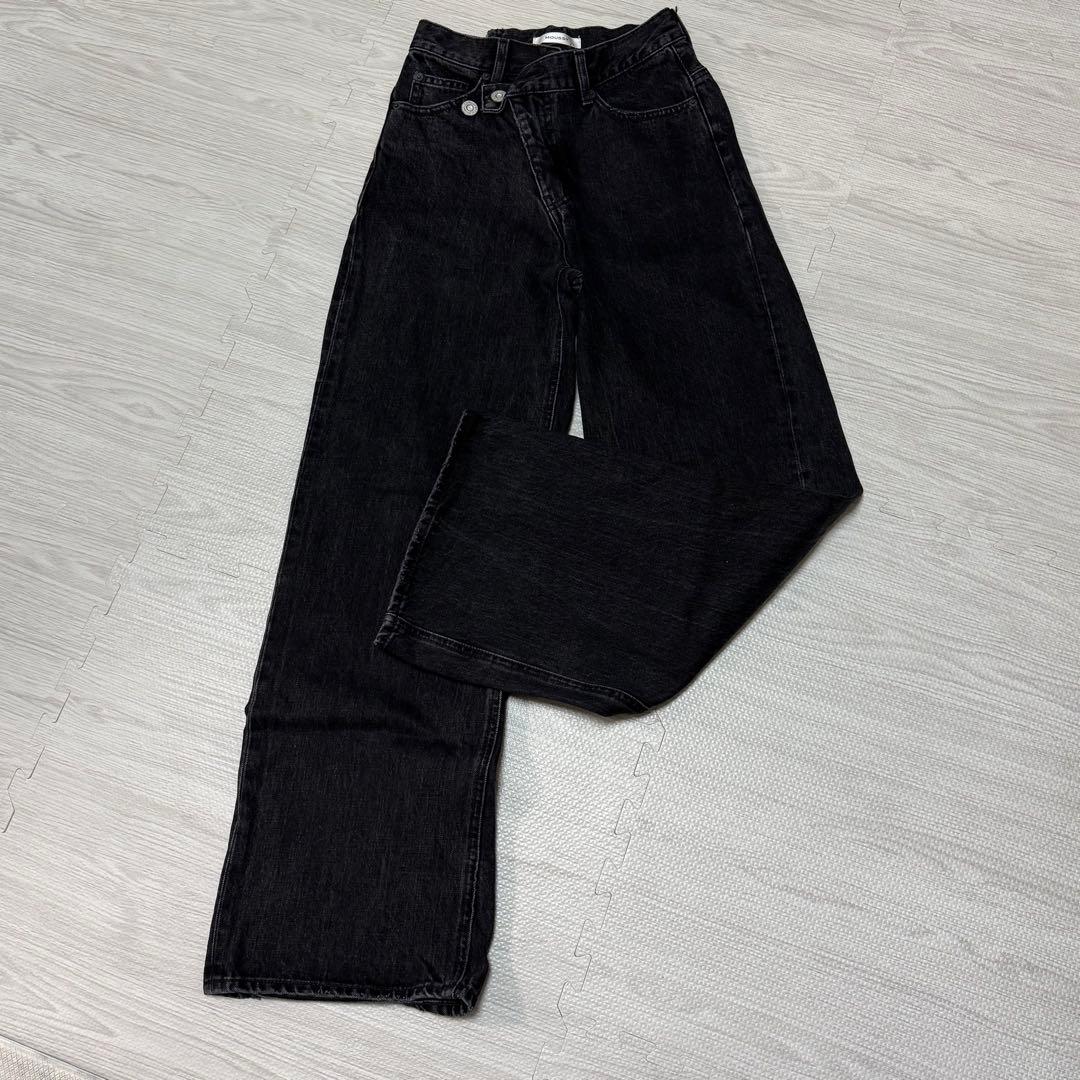 moussyマウジー CROSS WAIST WIDE STRAIGHTデニム