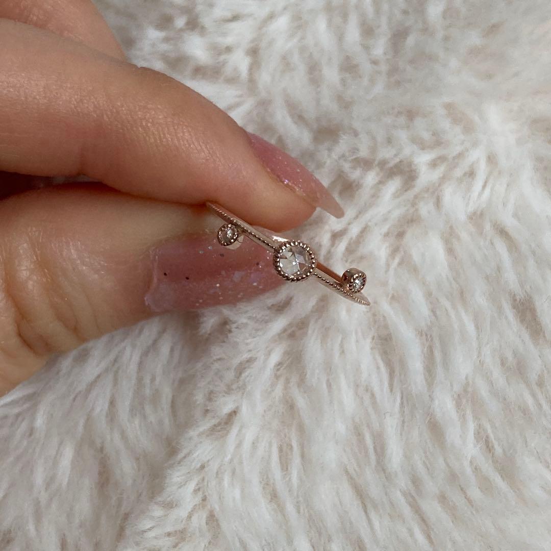 ローズカットダイヤモンドk18pgリングミル打ちデザイン　アンティーク調