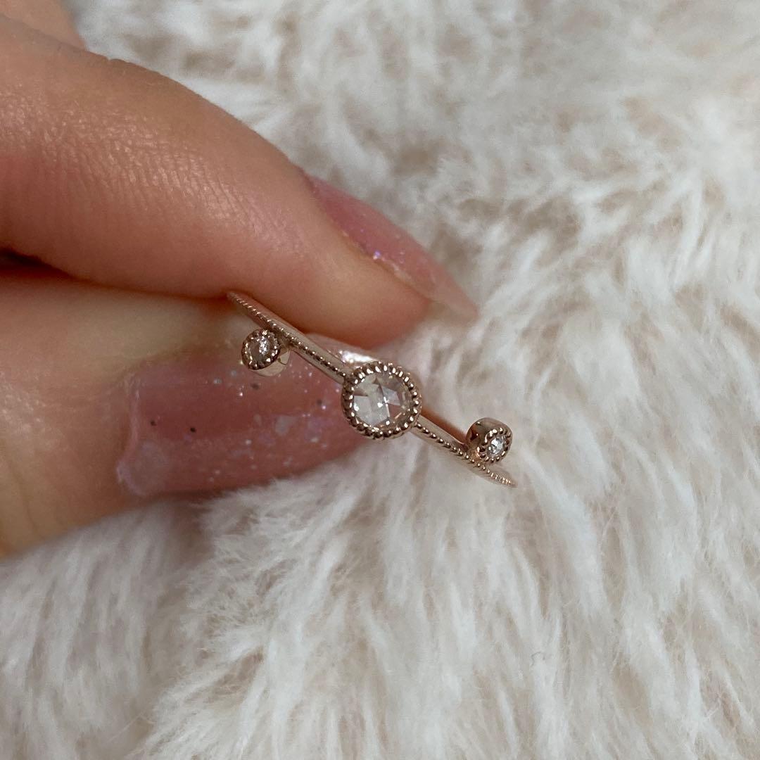 ローズカットダイヤモンドk18pgリングミル打ちデザイン　アンティーク調