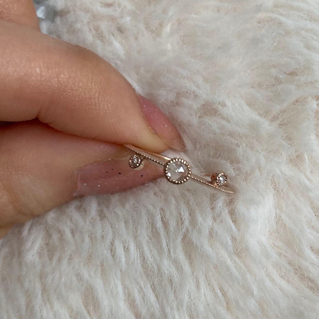 ローズカットダイヤモンドk18pgリングミル打ちデザイン　アンティーク調