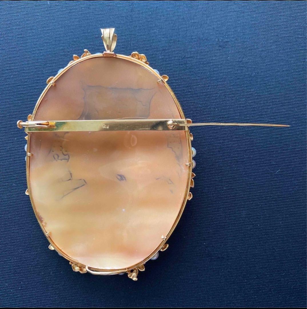K18ゴールド 大型シェルカメオ兼用ブローチペンダント（鑑別書付き）