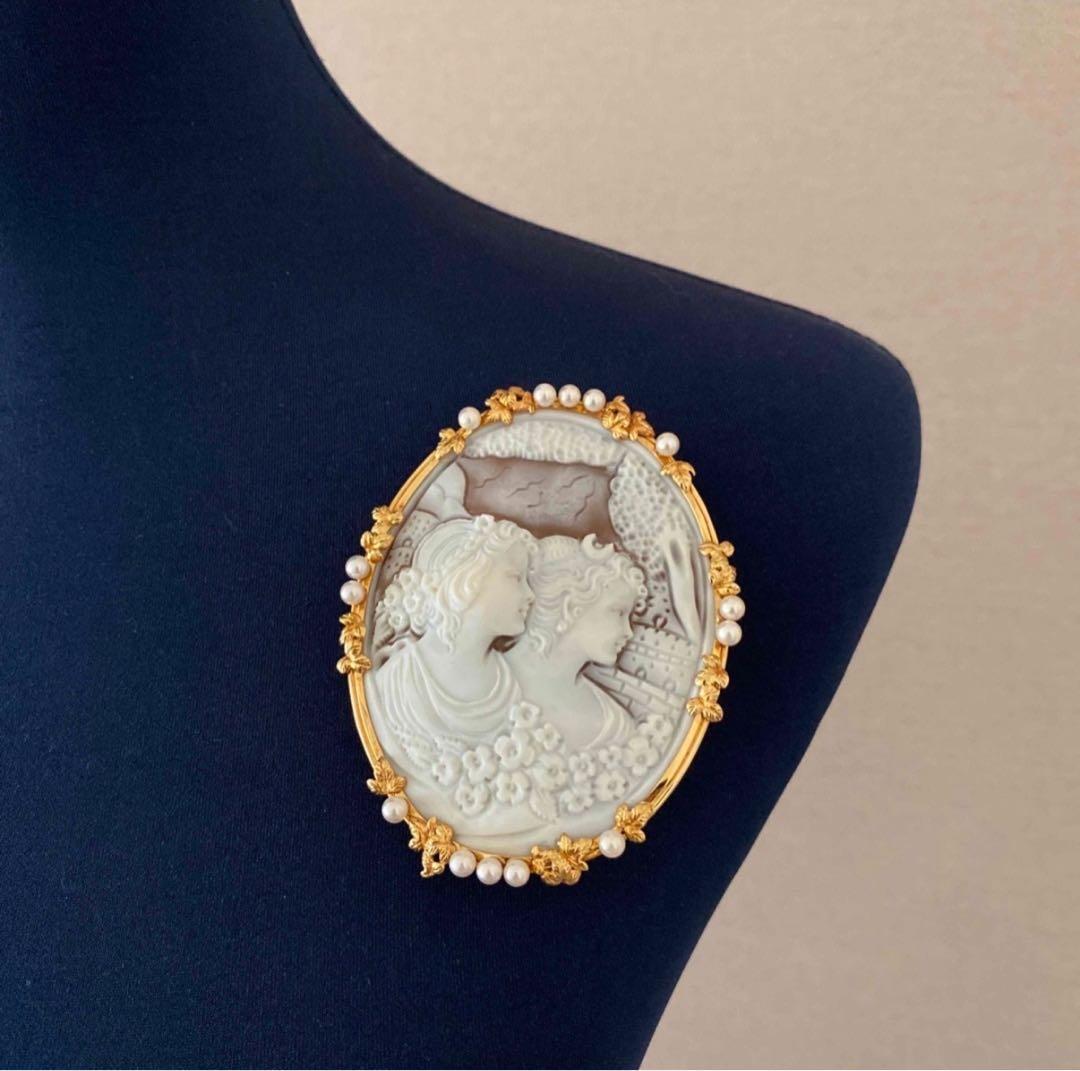 K18ゴールド 大型シェルカメオ兼用ブローチペンダント（鑑別書付き）