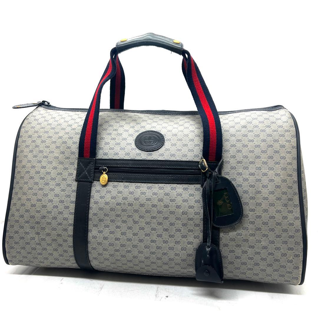 【美品】グッチ トラベルバッグ シェリーライン マイクロGG PVC 鍵タグ付