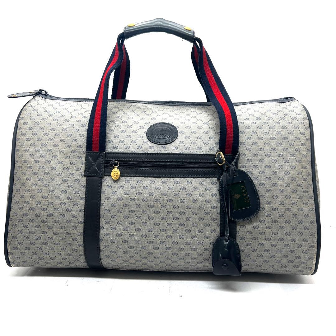 【美品】グッチ トラベルバッグ シェリーライン マイクロGG PVC 鍵タグ付