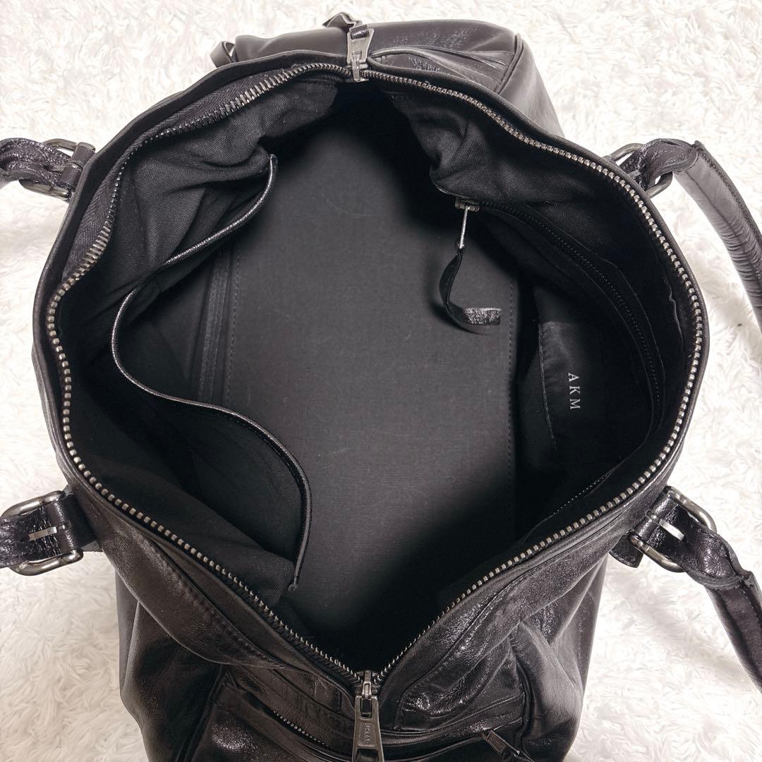 【美品】AKM ラムレザー ボストンバッグ 黒 Y2K アーカイブ LAMPO