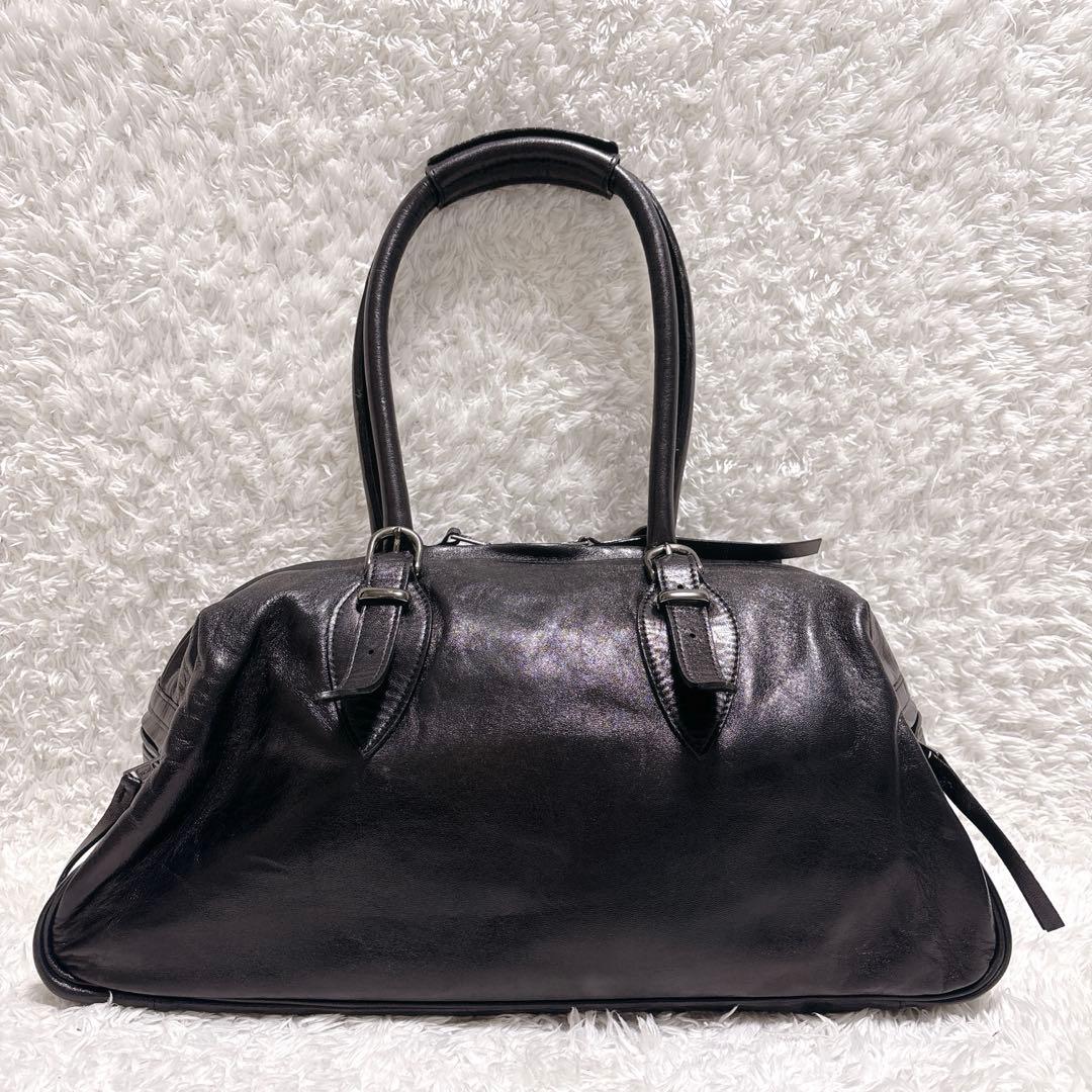 【美品】AKM ラムレザー ボストンバッグ 黒 Y2K アーカイブ LAMPO