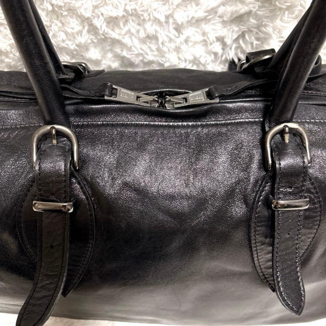 【美品】AKM ラムレザー ボストンバッグ 黒 Y2K アーカイブ LAMPO