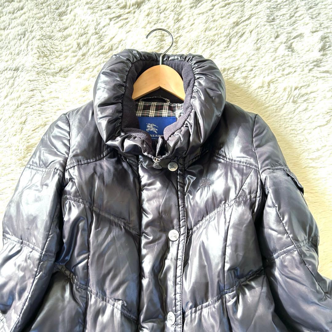 バーバリーブルーレーベル ダウンコート 裏地チェック ブラック ダウン80% M