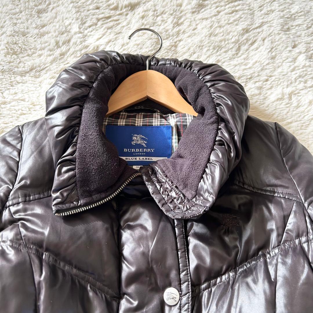 バーバリーブルーレーベル ダウンコート 裏地チェック ブラック ダウン80% M