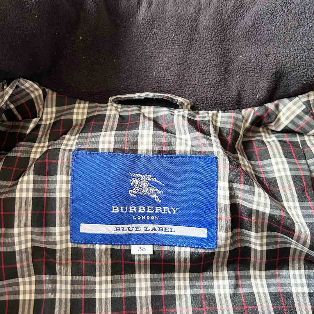 バーバリーブルーレーベル ダウンコート 裏地チェック ブラック ダウン80% M