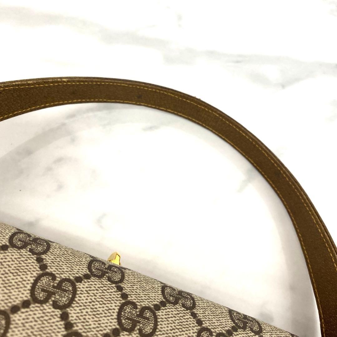 #オールド グッチ GGスプリーム PVC レザー ハンドバッグベージュブラウン