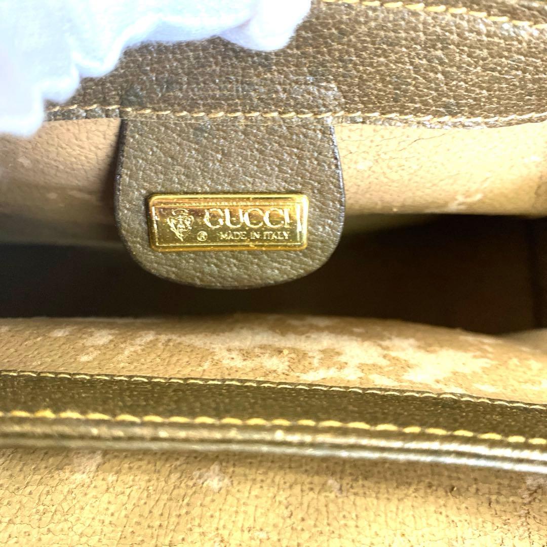 #オールド グッチ GGスプリーム PVC レザー ハンドバッグベージュブラウン