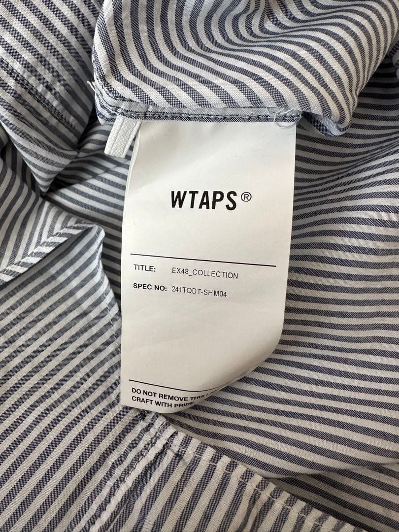 WTAPS ストライプ クールマックス半袖シャツ サイズX 01 ネイビー