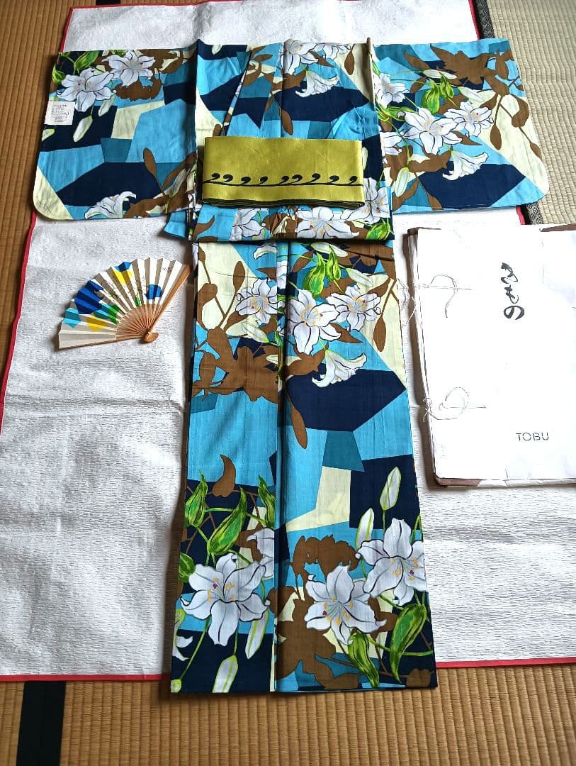 HATA TOKI(羽田登喜男の孫)浴衣、帯、手描き扇子一式　未着用 保管品
