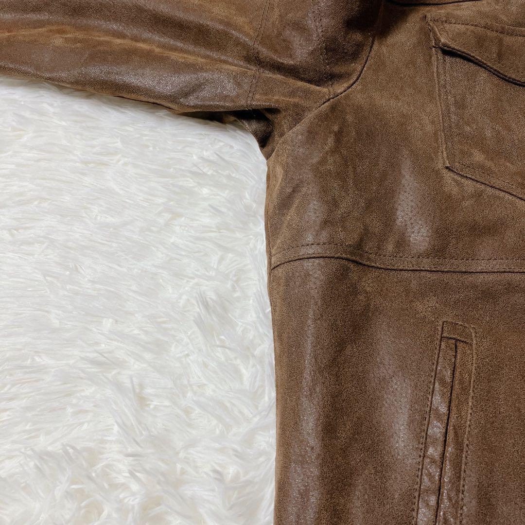 【希少】FLAVOR☆フード付 レザー ボマージャケット ライダース 茶色 XL