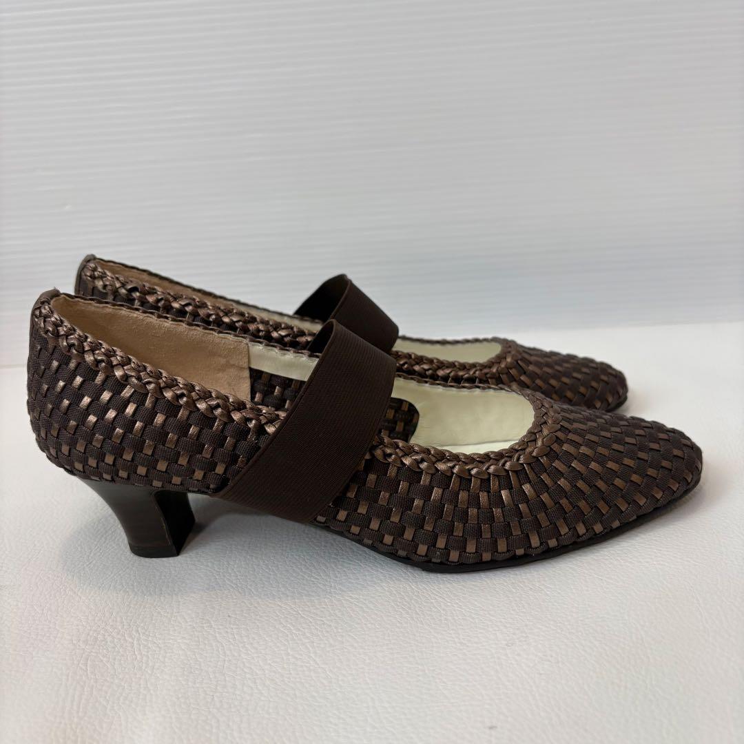 新品 銀座 ヨシノヤ メッシュ パンプス 靴 ブラウン 茶 日本製