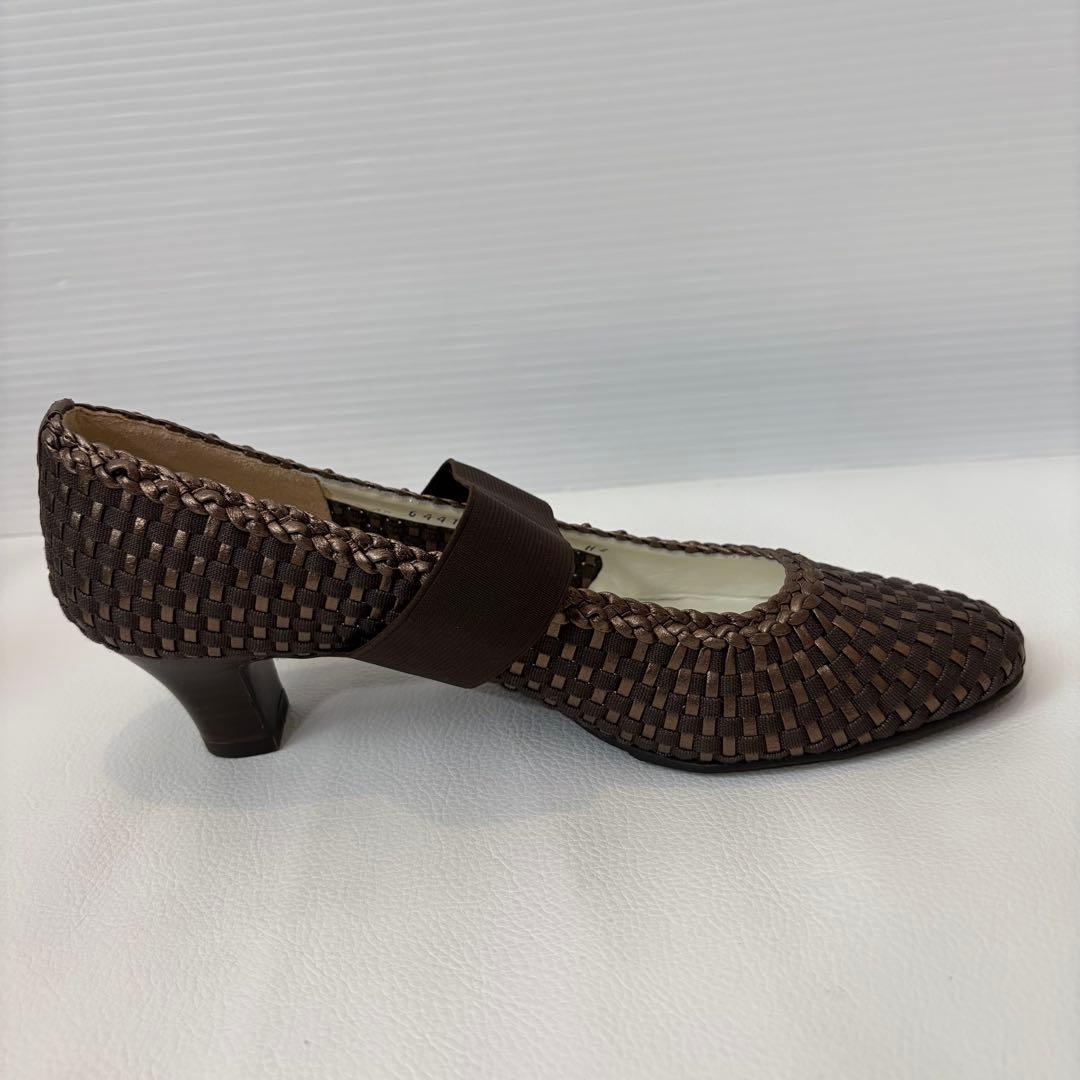 新品 銀座 ヨシノヤ メッシュ パンプス 靴 ブラウン 茶 日本製