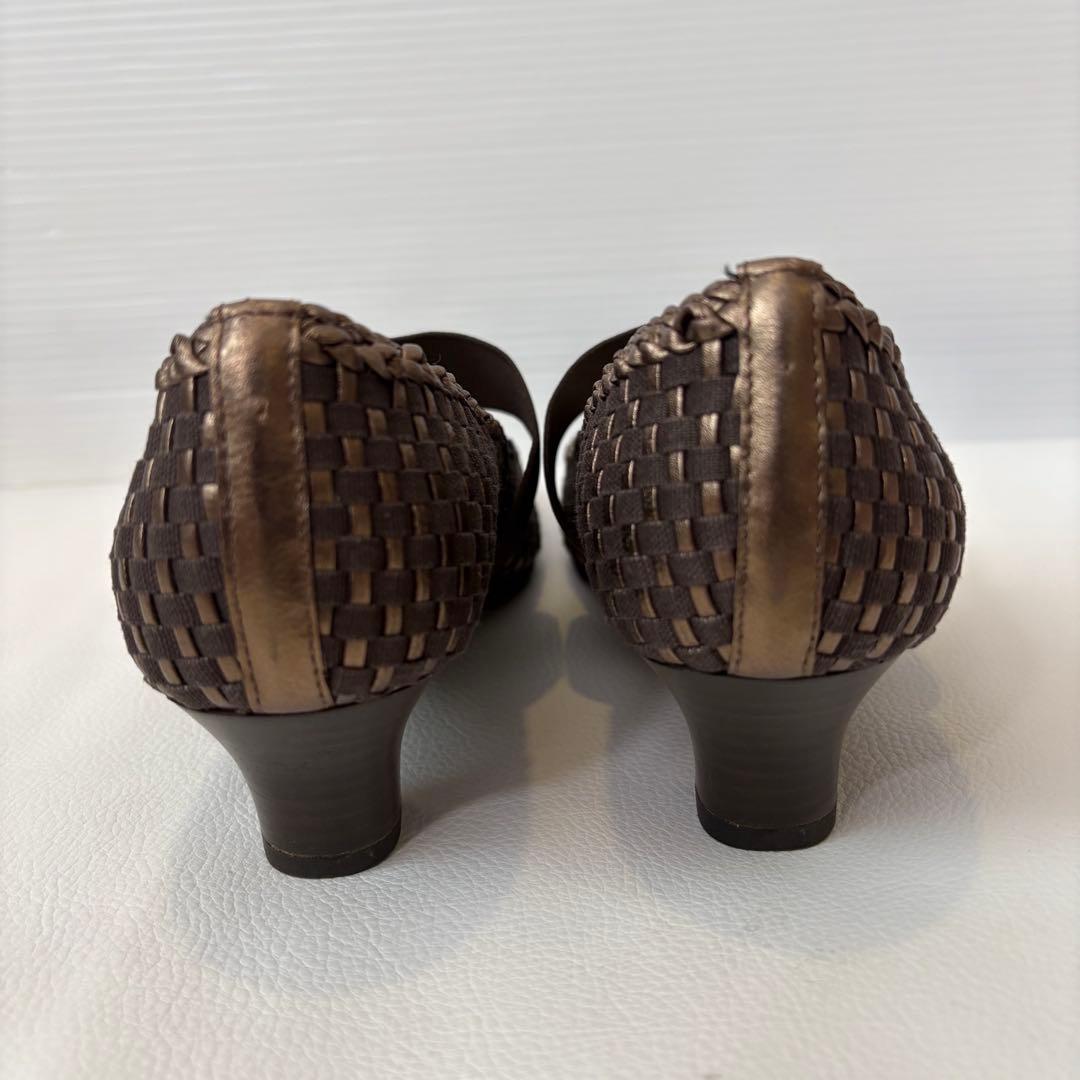 新品 銀座 ヨシノヤ メッシュ パンプス 靴 ブラウン 茶 日本製