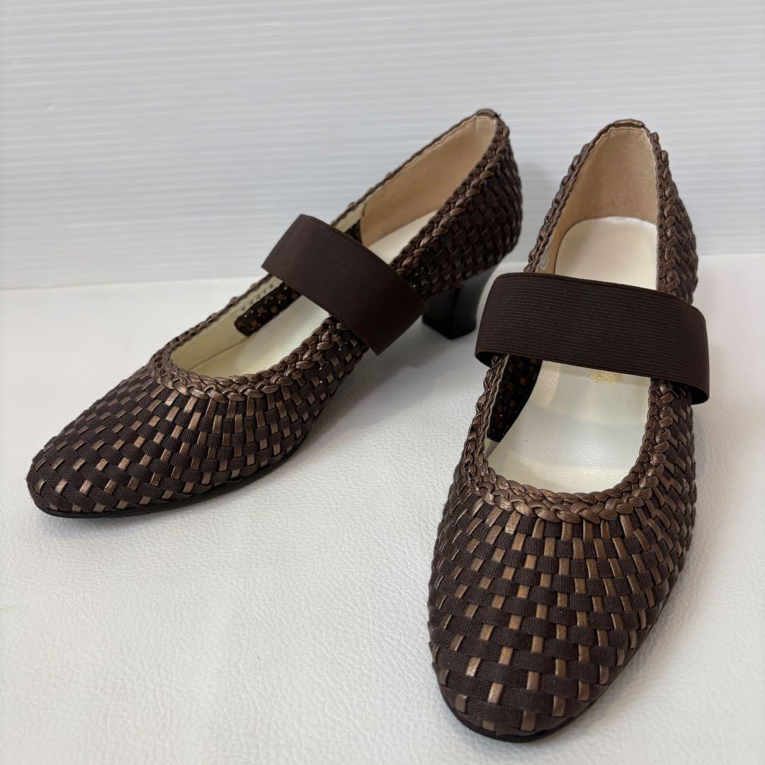新品 銀座 ヨシノヤ メッシュ パンプス 靴 ブラウン 茶 日本製