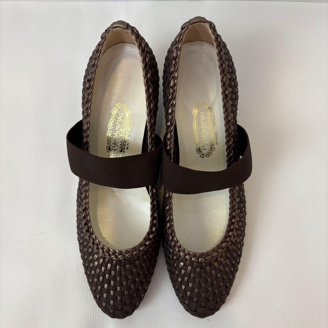 新品 銀座 ヨシノヤ メッシュ パンプス 靴 ブラウン 茶 日本製