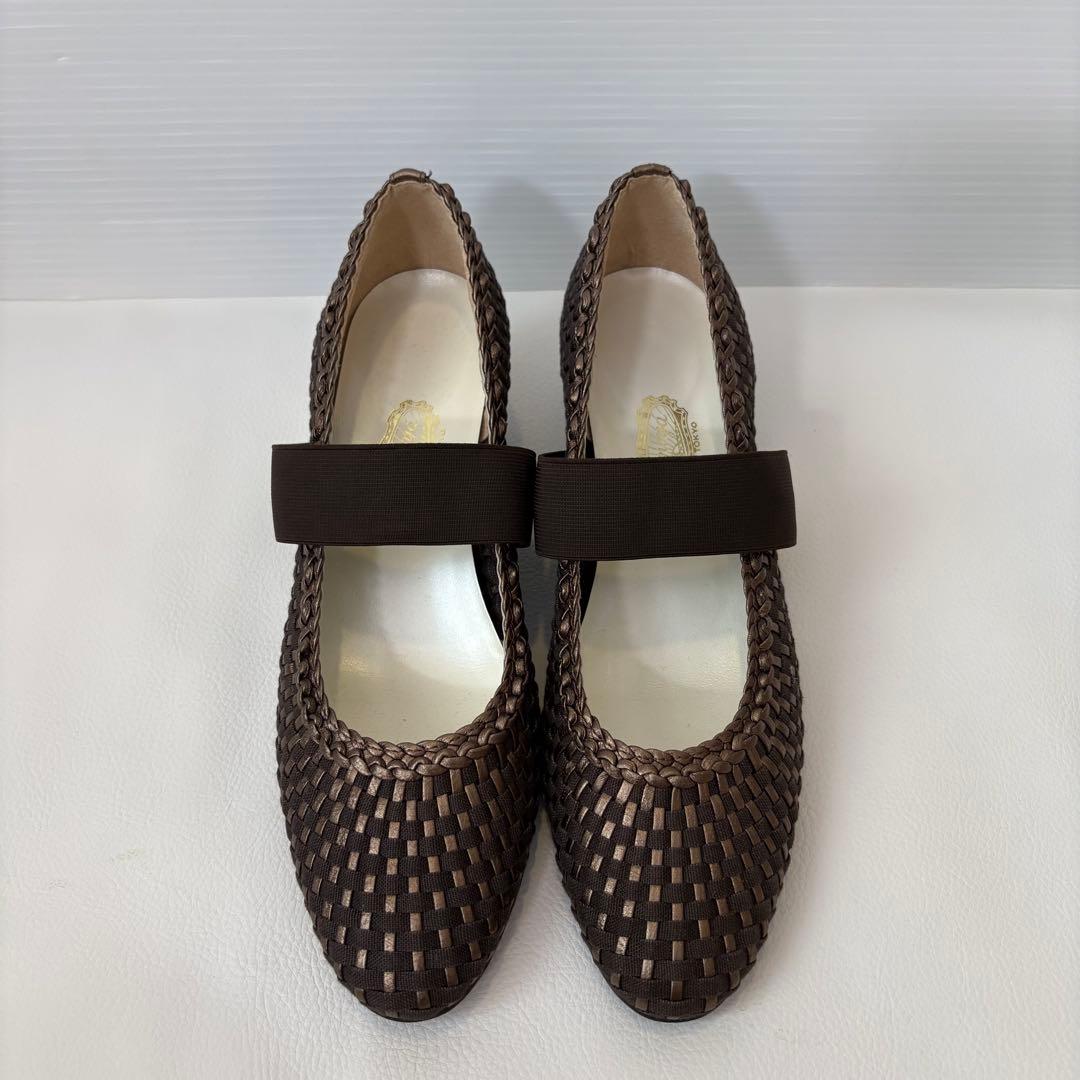 新品 銀座 ヨシノヤ メッシュ パンプス 靴 ブラウン 茶 日本製