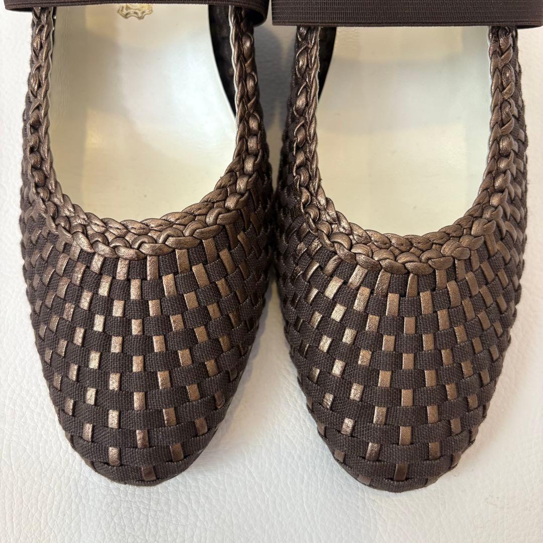 新品 銀座 ヨシノヤ メッシュ パンプス 靴 ブラウン 茶 日本製