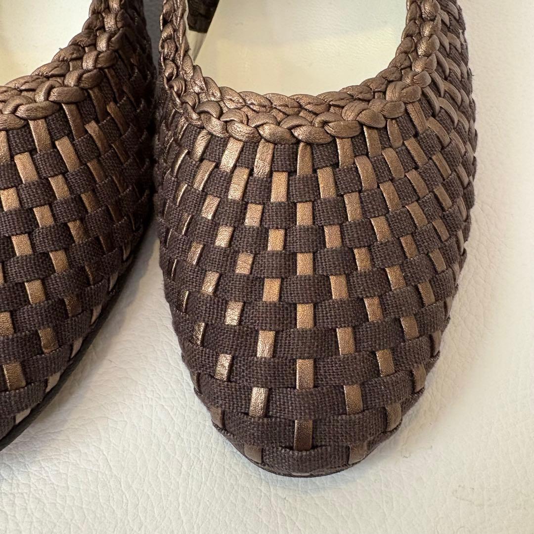 新品 銀座 ヨシノヤ メッシュ パンプス 靴 ブラウン 茶 日本製