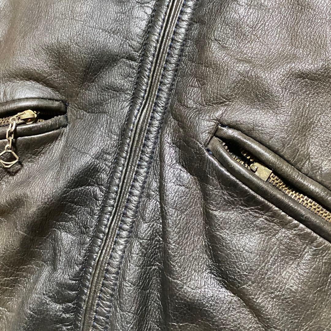 イタリア製 Boston レザー フライトジャケット 黒 襟ムートン 裏チェック