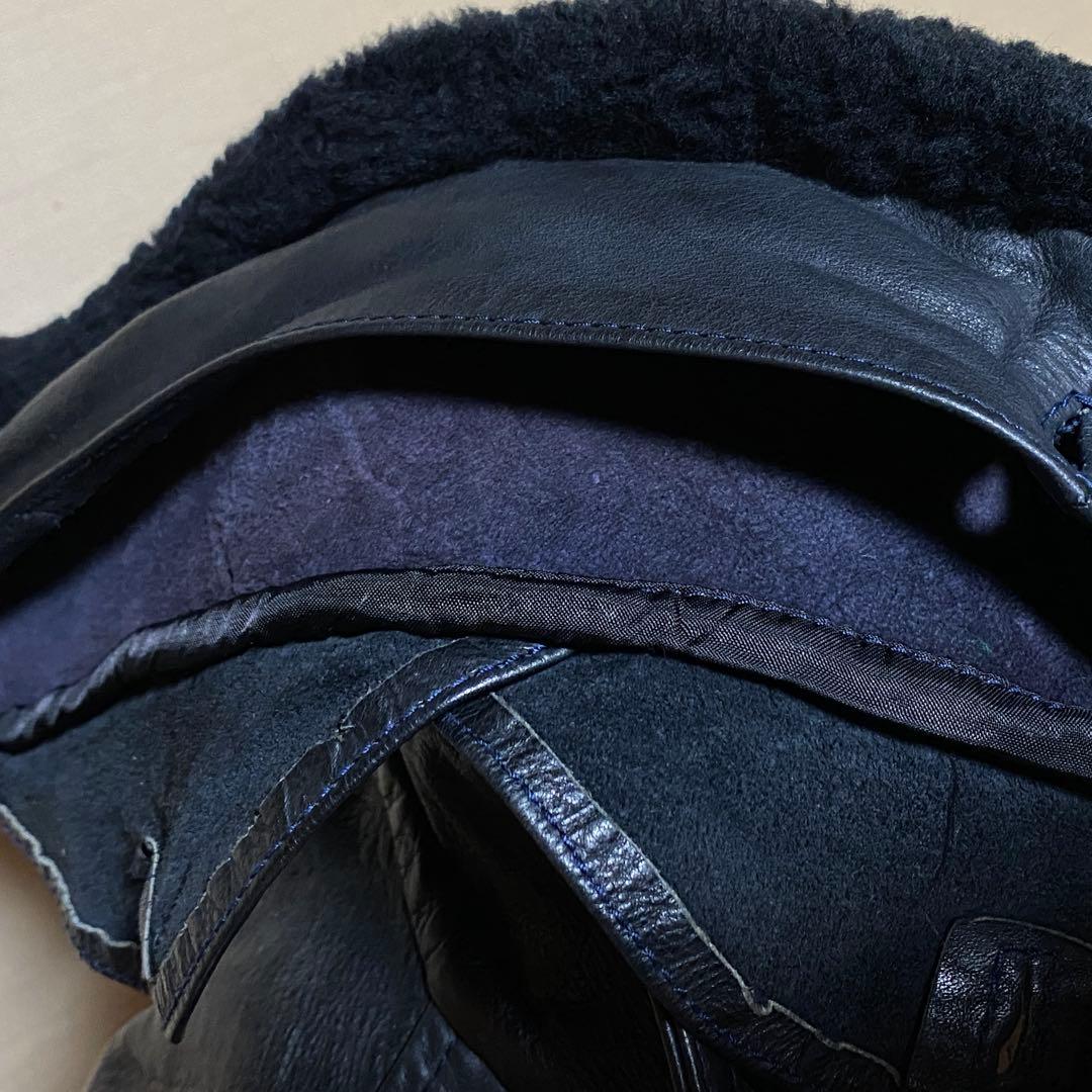 イタリア製 Boston レザー フライトジャケット 黒 襟ムートン 裏チェック